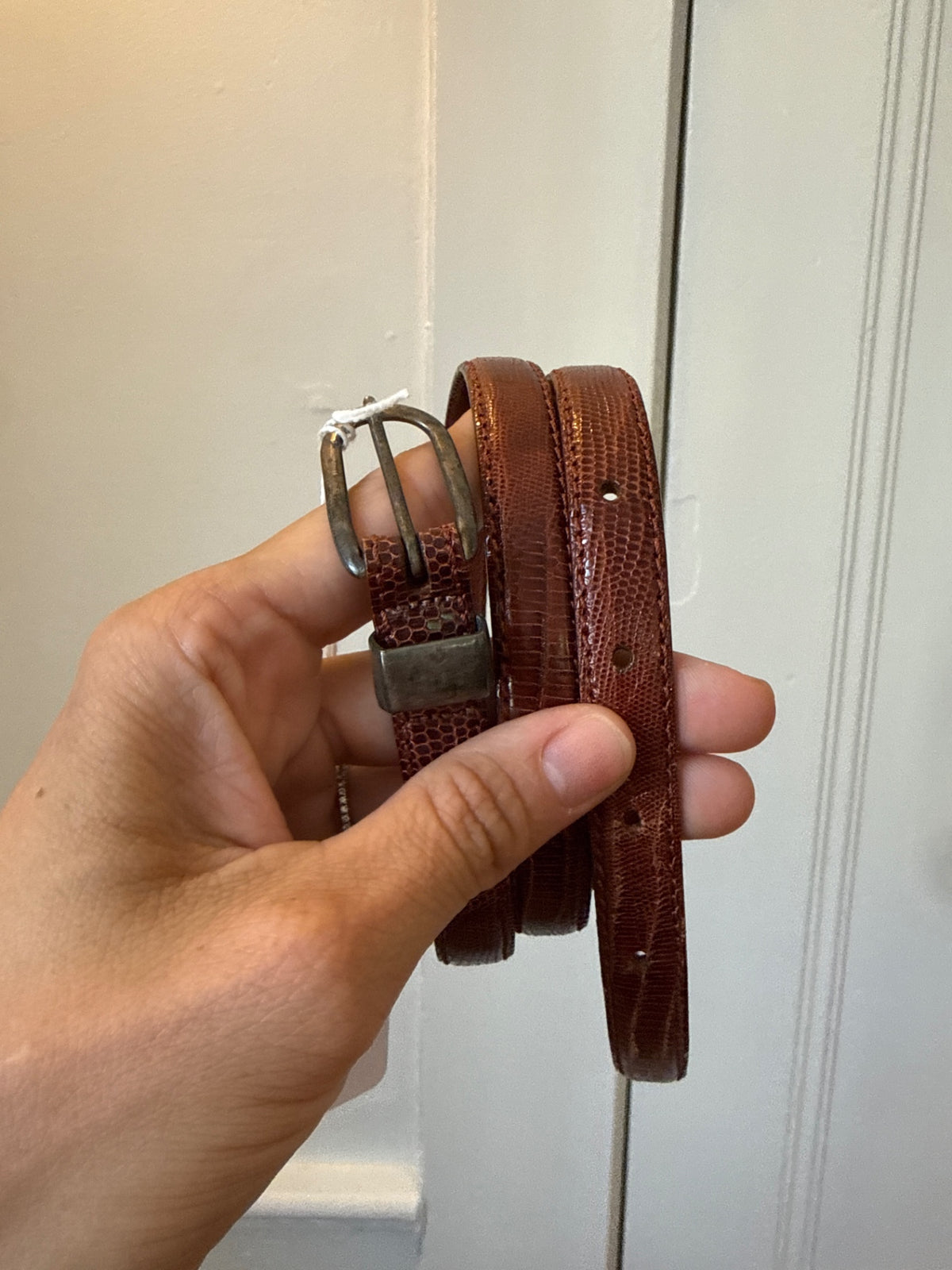Ralph Lauren Red Lizard Belt with silver buckle S Good